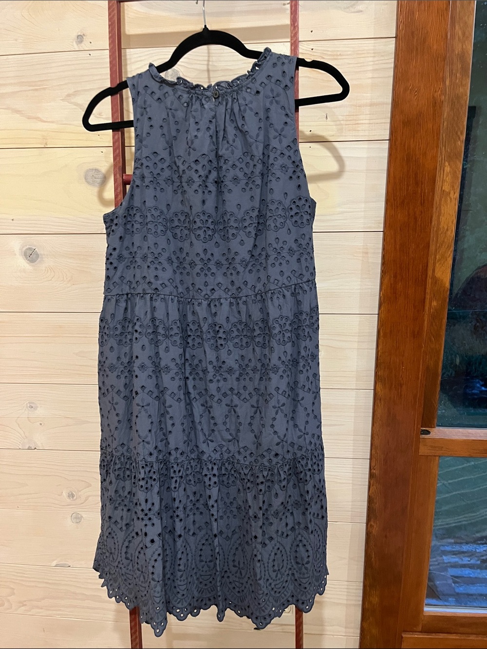 LOFT Navy Blue Eyelet Tiered Sleeveless Dress - Picture 2 of 11